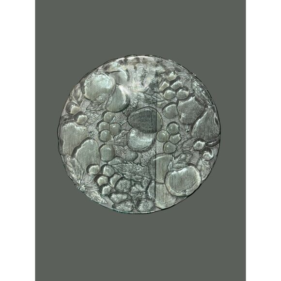 Vintage 90's Libbey Orchard Fruit Green Glass Serving Platter Cake Plate - Picture 5 of 7